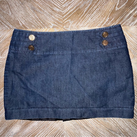EUC Express Women's Sailor Gold Button dark Blue Jean Skirt Denim Size 10 - Picture 1 of 5